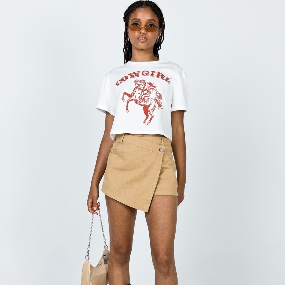 Princess Polly Carter Skort‎ Beige Khaki Mini Skirt Asymmetrical Button Party 0